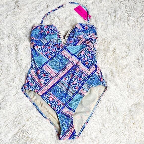 Betsey Johnson Women's Cut Out One Piece Swimsuit Mystic Blue Size Medium NWT - Picture 1 of 5